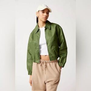 UO Cropped Bomber Jacket S Green Y2K Streetwear Bella Hadid Retro 90s